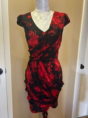 Guess Black Mini Dress with Red Floral Print
